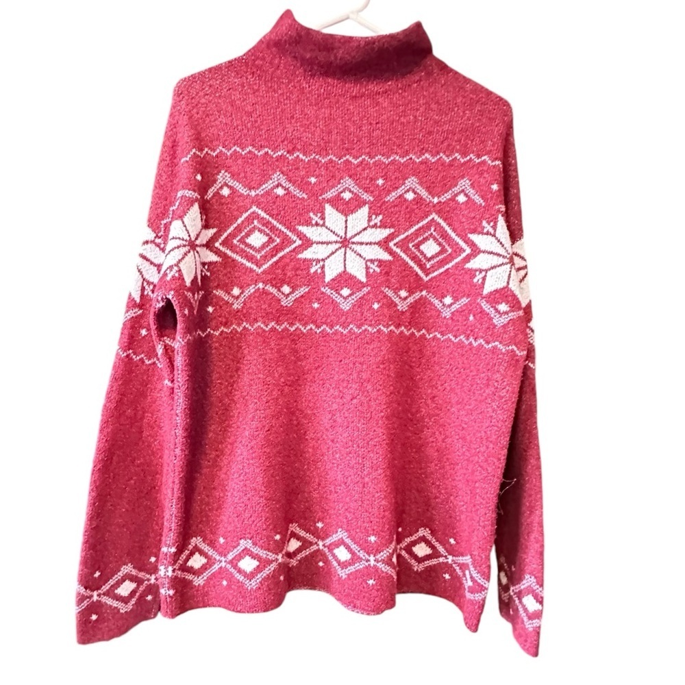🔴 5 for $40 SALE! Christian Siriano Women's Red Turtleneck Snowflake Sweater  M